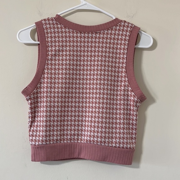 Mixed Threads Pink White Houndstooth Ribbed Detail Sweater Vest Size Medium - Picture 5 of 6